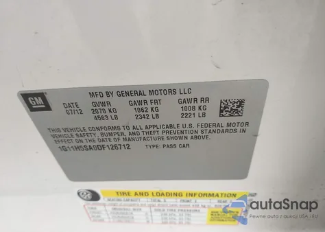 2013 Chevrolet Malibu 1Lz z USA, uszkodzony, nr VIN 1G11H5SA0DF126712